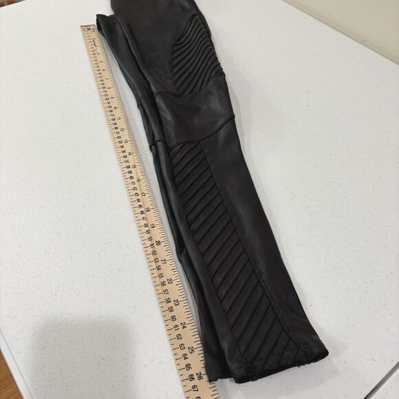 Spanx Faux Leather Moto Leggings Women M Black Pleated Stretch Shaping Elastic - Picture 8 of 10